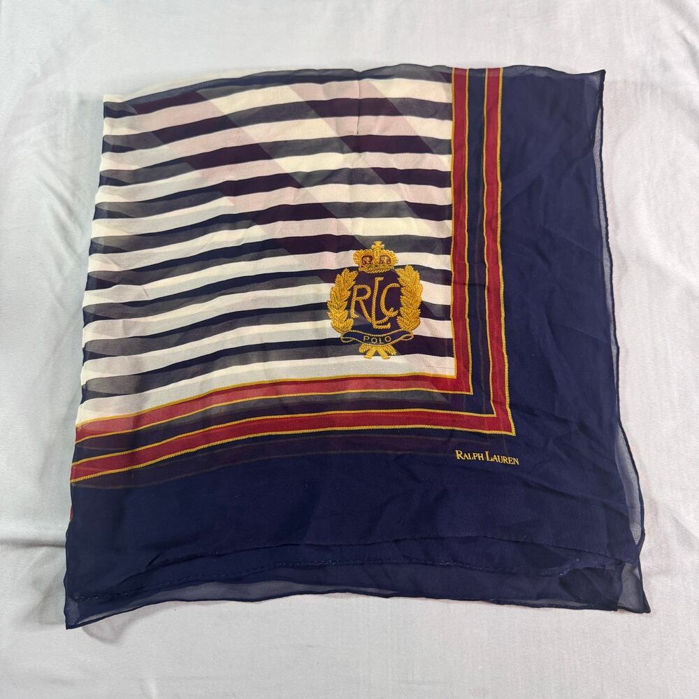 Vintage Ralph Lauren Nautical Crest Flag Sheer Scarf Navy Red White Large - Picture 1 of 8